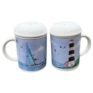 🌊 Nautical Salt & Pepper Shakers Lighthouse Sailboat Coastal Decor